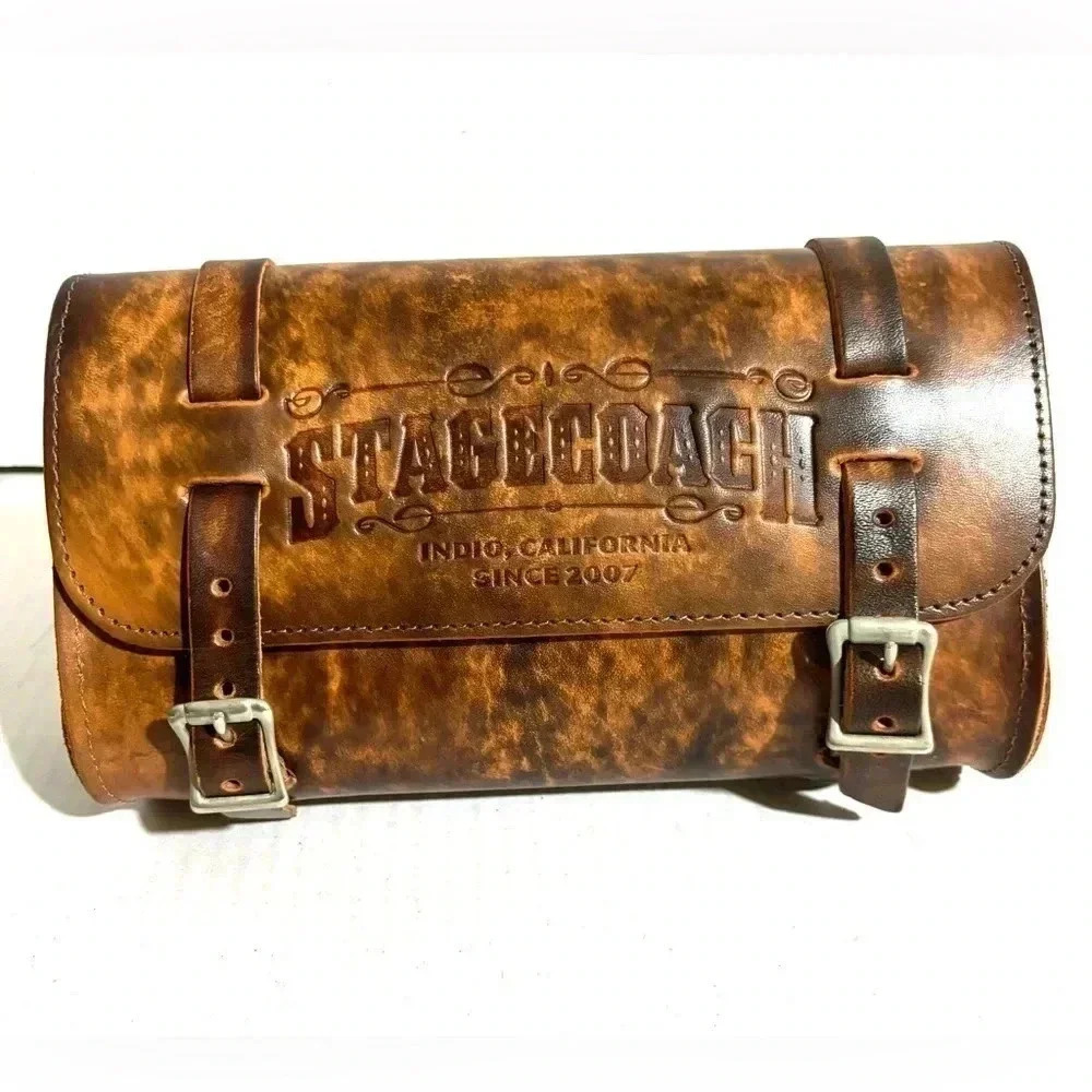 Stage coach unisex brown leather motorcycle handlebar bag